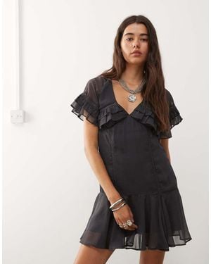 Reclaimed Vintage Mini Tea Dress With Cape Collar - Black