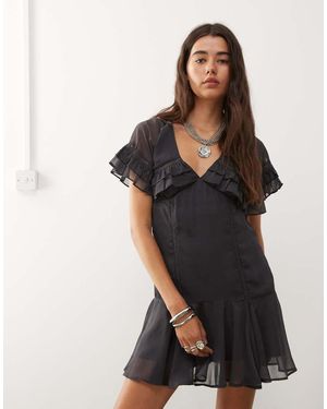 Reclaimed Vintage Mini Tea Dress With Cape Collar - Black
