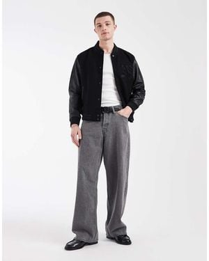 AllSaints Holloway Logo Leather Varsity Bomber Jacket - Black