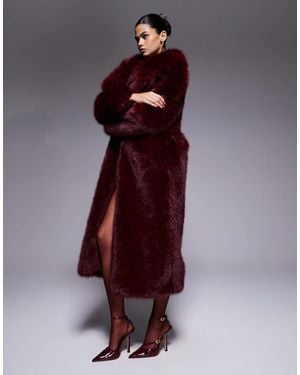 The Frolic Exclusive Faux Fur Maxi Oversized Collar Maxi Coat - Purple