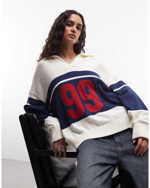 Abrand Jeans 99 - sweat en maille style rugby à rayures - crème et bleu marine