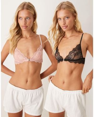 ASOS 2 Pack Front Fastening Lace Bra - Brown