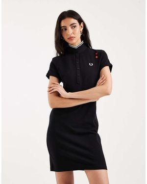 Fred Perry Tipped Logo Polo Shirt Mini Dress - Black