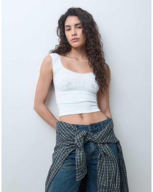 Free People Pretty Please Top Corto En-Blanco - Azul