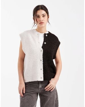 Object Contrast Boucle Knitted Vest - White