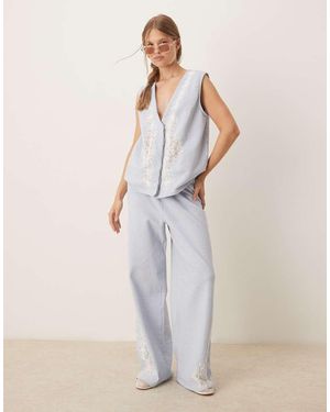 ASOS Seersucker Embroidered Wide Leg Trouser Co-ord - Natural