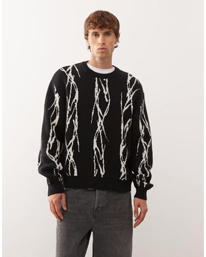 Weekday Oversized Jumper With Barbed Wire Graphic Jaqcuard - Black