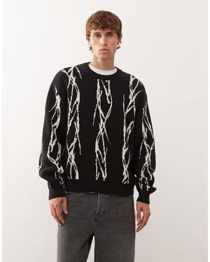 Weekday Maglione Oversize Con Grafica Jacquard Di Filo Spinato - Nero