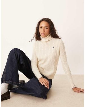 Polo Ralph Lauren Icon Logo Turtle Neck Cable Knit Jumper - Natural
