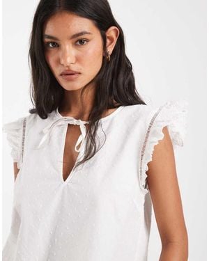 Pieces Tie Front Sleeveless Dobby Top - White
