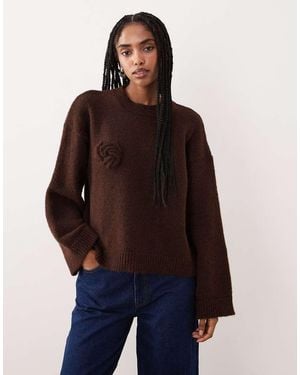 ASOS Knitted Wide Sleeve Jumper With 3d Floral And Wool - Blue