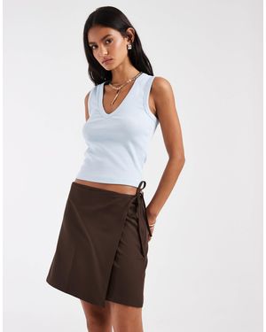 Pieces Tie Side Woven Mini Skirt - White