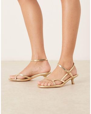 Glamorous Kitten Heel Strappy Sandals - Natural