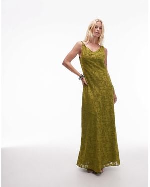 TOPSHOP Devore Occasion Twist Shoulder Midi Dress - Green