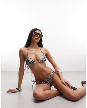 AllSaints Saph Triangle Animal Print Bikini Top - Brown