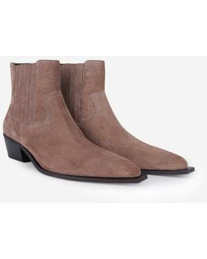 OFF THE HOOK Orion Suede Western Cuban-Heel Ankle Boots - Brown