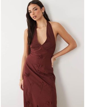 ASOS Halter Neck Midi Sundress With Chiffon Sculpted Bust Detail - Red