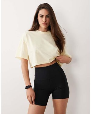 4505 Camiseta Corta Amarillo Limón Lavado De Tejido Grueso De Algodón Con Acabado De Secado Rápido Icon De - Neutro