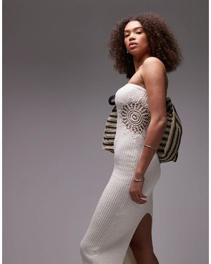 emory park Robe bandeau mi-longue en maille avec empiècement crocheté - crème - Gris