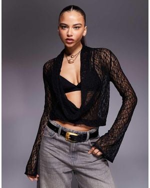 Edikted Lera Lacey Mesh Long Sleeve Top - Grey