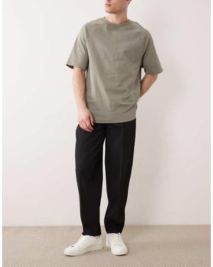 ASOS Tailored Oversized Tapered Comfort Ribbed Trousers - Natural