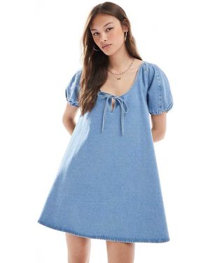 Miss Selfridge Vestido De Corte Trapecio Con Vuelo, Y Lazada Delantera De -Azul