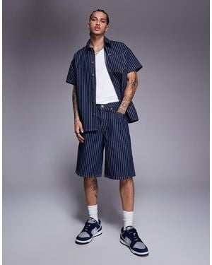 Liquor N Poker Oversized Pinstripe Denim Jorts - Blue