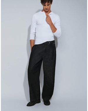 ASOS Jeans A Gamba Bombata Neri Con Cintura - Bianco