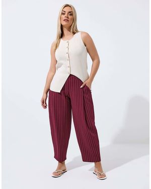 Yours Clothing Pinstripe Barrel Trousers - Red