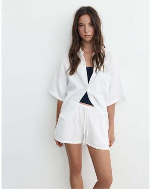 Pull&Bear Textured Cotton Shorts - White