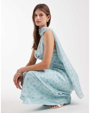 ASOS Satin Scarf Cowl Neck Maxi Dress - Blue