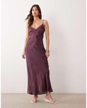 Miss Selfridge Satin And Lace Midi Dress - Purple