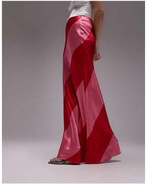TOPSHOP Large Stripe Floor Length Maxi Skirt - Red