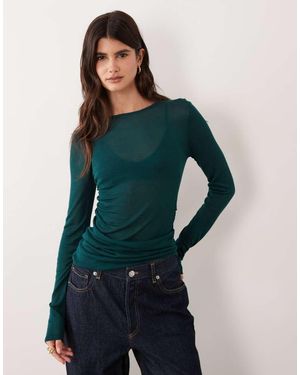 ASOS Sheer Knitted Ruched Side Top - Blue