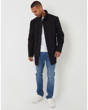 Threadbare Longline Faux Wool Funnel Neck Coat - Blue