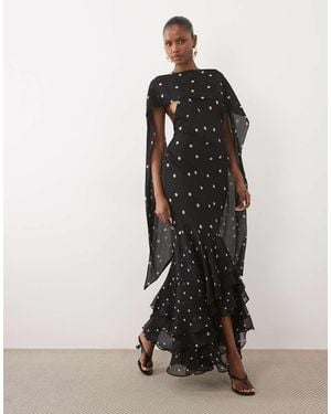 ASOS Halter Maxi Dress With Scarf Detail And Ruffle Hem - Black