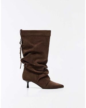 Bershka Slouchy Heeled Ankle Boots - Blue