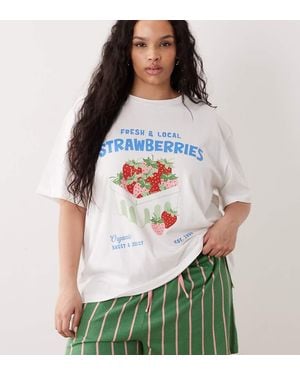 ASOS Asos Design Curve Strawberry Oversized Pyjama Tee And Stripe Shorts Set - Green