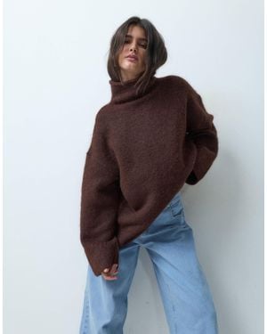 ASOS Rolled Edge Funnel Neck Oversized Sweater - Brown