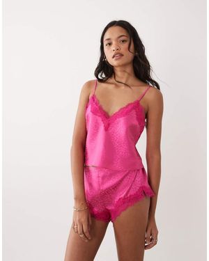 Ann Summers Conjunto Rosa Luminoso De Tirantes De Satén Signature De