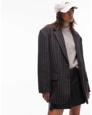 TOPSHOP Brushed Wool Look Pinstripe Blazer Coat - Black