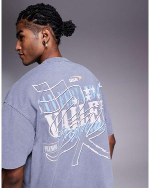 ASOS Camiseta Gris De Corte Cuadrado Extragrande Con Estampado Gráfico Urbano De - Azul