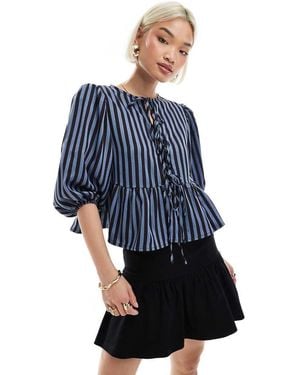 Glamorous Tie Front Blouse - Blue