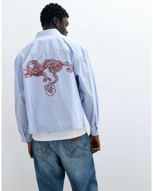 ASOS Camicia Squadrata Oversize A Righe Con Stampa Drago - Blu