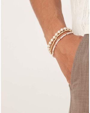 ASOS 3 Pack Pearl And Metal Bead Bracelets - White