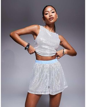 ASOS Co-ord Mesh Sequin baggy Shorts - Grey