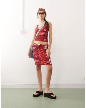 Collusion Knee Length Printed Drawstring Skirt Co-ord - Red