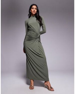 DASKA Exclusivité - - robe longue à col montant - olive - Gris