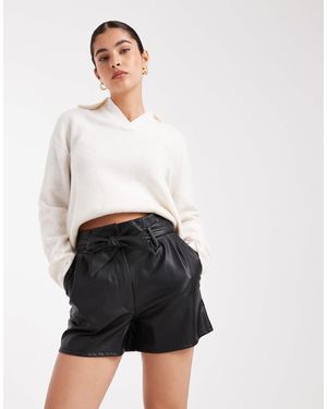 Miss Selfridge Faux Leather Belted Shorts - White