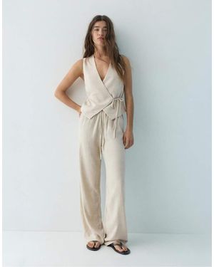 Pull&Bear Linen Blend Trousers - Natural